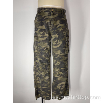 Camuflaje de tubo recto Pantalones de bolsillo grande